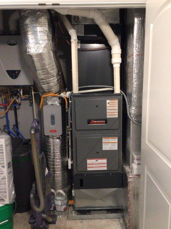 Completed first annual Gold Level planned maintenance visit on 3-year-old single HVAC system. Performed comprehensive inspection of Amana furnace unit in basement and outdoor air conditioning unit, verified all components operating within manufacturer specifications, checked refrigerant levels, cleaned condensate drain lines, inspected ductwork and electrical connections, and documented system condition with photographs for service records.