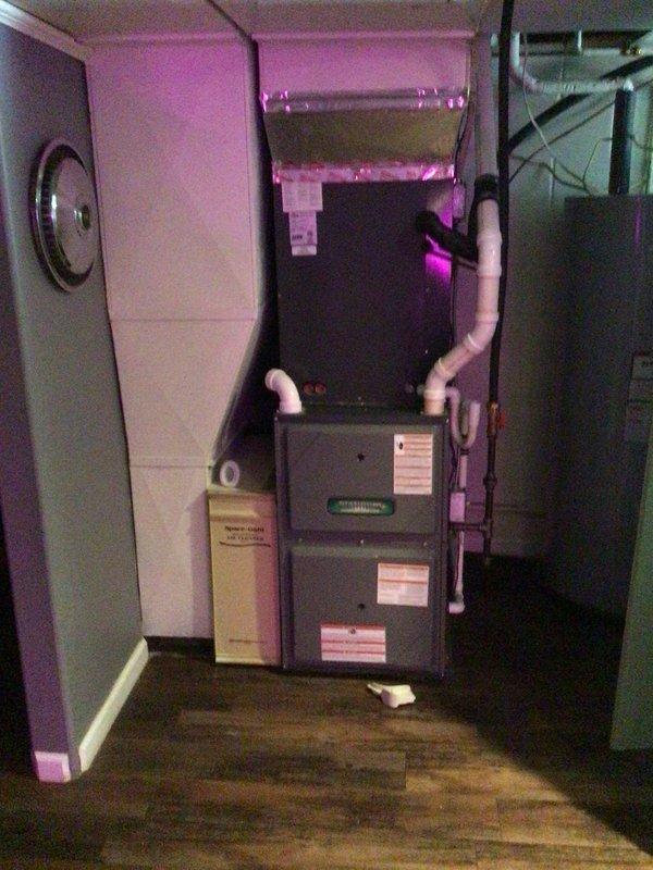 Completed monthly platinum-level maintenance on 7-year-old HVAC system including inspection of Space-Gard Model 2200 high-efficiency air cleaner and furnace unit. Verified proper operation of all equipment, checked flexible ductwork connections, and documented system condition with photographs. System operating within normal parameters with no issues identified during this scheduled maintenance visit.