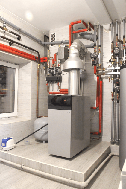 Modern residential boiler system with wall-mounted configuration