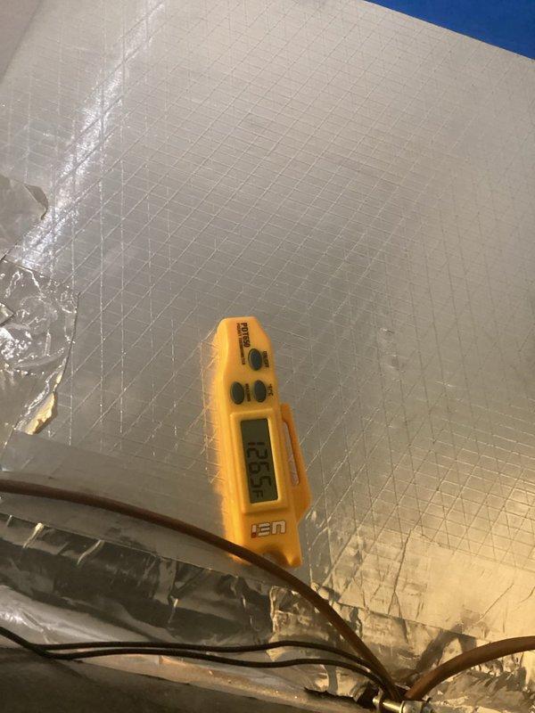 Performed monthly maintenance on a 7-year-old 16x20x5 HVAC system. Conducted temperature differential testing showing 28.5°F reading and measured system amperage at 6.79 amps with clamp meter. All readings within normal operating parameters for platinum maintenance plan service.