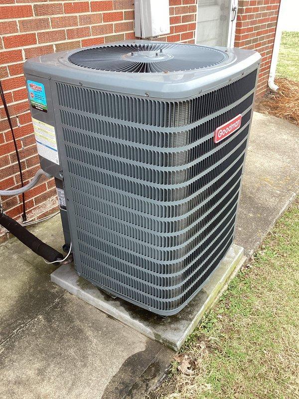 Performed scheduled monthly maintenance on a 6-year-old Goodman condensing unit. Inspected the outdoor equipment, confirmed proper electrical readings with measured voltage at 90.3V, and replaced the standard 20x20x5 air filter. System is operating within normal parameters.