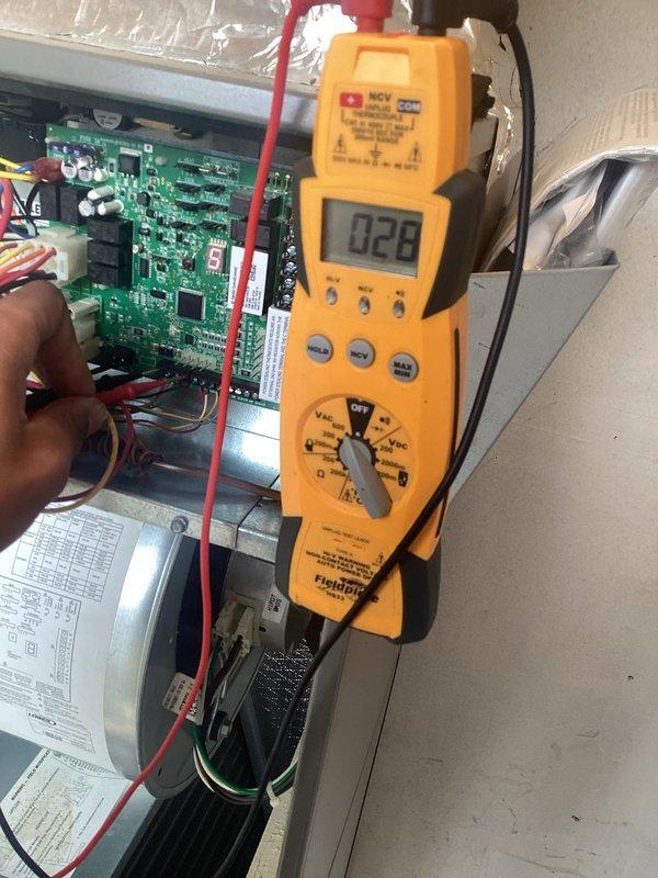 Completed annual maintenance on 1-year-old HVAC system as part of Platinum Level service plan (2nd visit). Performed electrical testing on control board components using multimeter, confirming proper voltage readings. Inspected outdoor Lennox condensing unit, verified proper operation, and addressed customer's concern about the exhaust line - no damage was found.