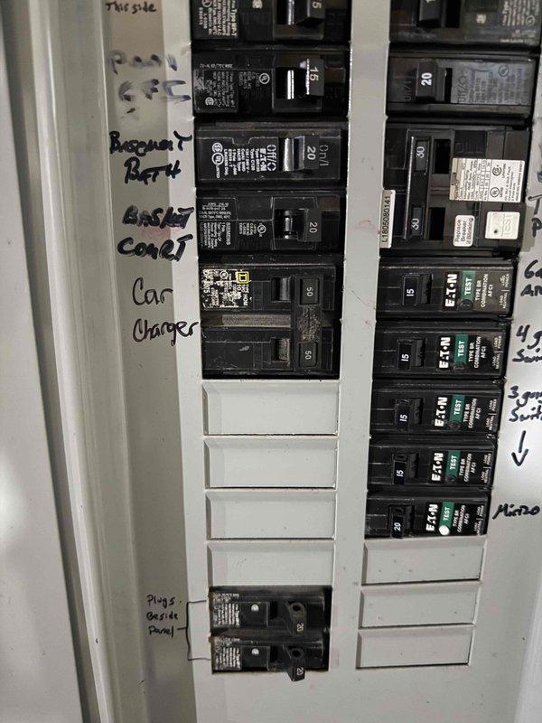 Installed dedicated 50-amp circuit for Tesla electric vehicle charger, including new double-pole breaker installation in existing residential electrical panel. Routed appropriate gauge wiring from main panel through exterior conduit to charging location, ensuring all work meets NEC requirements for EV charging installations.