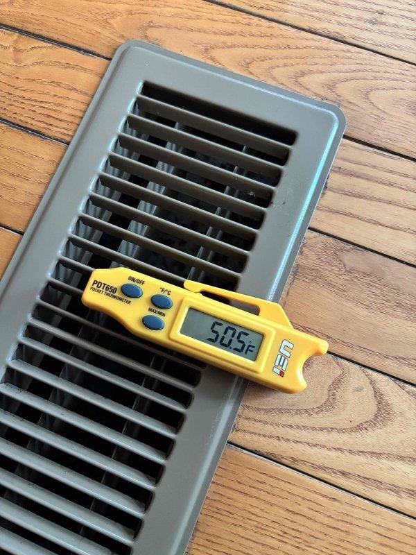 Responded to callback for AC system not cooling following recent thermostat replacement. Found outdoor unit fan not operating while indoor blower ran continuously. Diagnosed failed outdoor fan motor and capacitor. Replaced defective components under warranty, restored proper system operation, and verified cooling performance with supply air temperature of 50.5°F and return air temperature of 71.6°F, confirming adequate temperature split and proper refrigerant cycle operation.