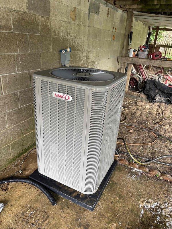 Completed dismissed visit maintenance on a two-year-old single-system HVAC unit. Replaced 20x20x5 pleated air filter and performed system inspection of Lennox outdoor condenser unit. Documented equipment condition with photos and collected renewal payment for continued service coverage.
