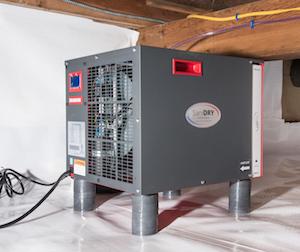 Dehumidifier system running in a clean crawl space