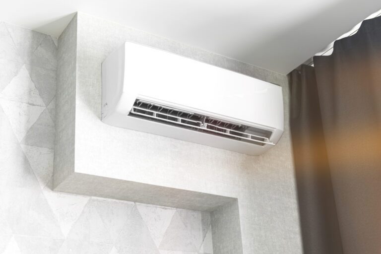 Interior view of a ductless mini-split air handler mounted on a wall