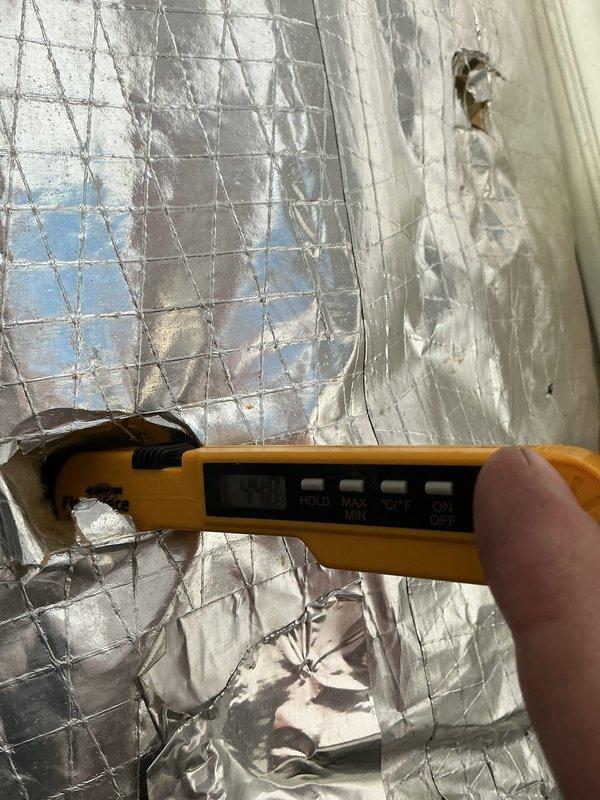 Completed monthly Platinum Level maintenance on a 4-year-old HVAC system. Performed comprehensive system inspection, replaced 20x20x4 air filter, and verified all operational parameters. Measured supply air temperature at 129.0°F and confirmed proper system performance. Checked electrical connections and amp draw using clamp meter, recording -2.0 reading during diagnostic testing. Inspected ductwork insulation and noted minor wear on foil-backed material with reinforced mesh pattern. All components operating within manufacturer specifications, and system is functioning efficiently for continued service.