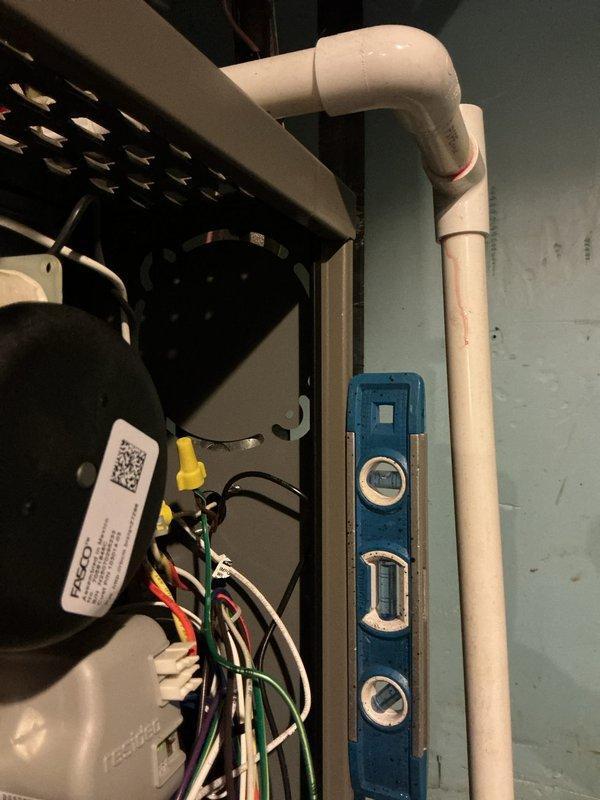 Completed four-month planned maintenance inspection on HVAC system. Performed comprehensive system evaluation including verification of condensate drain line alignment, inspection of electrical connections and wiring harnesses, and assessment of ductwork condition. All components found to be operating within normal parameters with proper drainage alignment confirmed.
