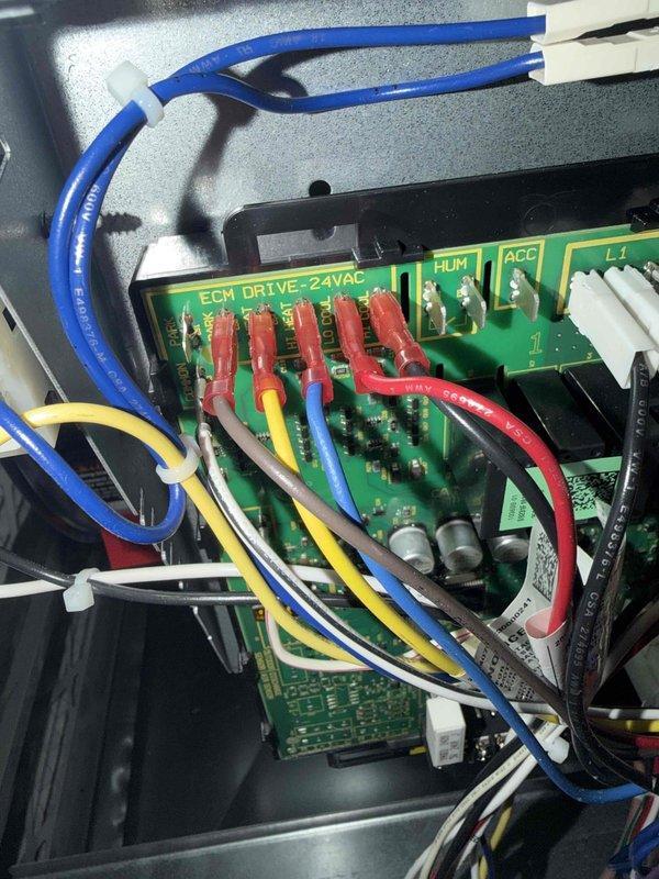 Responded to callback for non-operational system installed by another technician. Upon arrival, performed diagnostic assessment of HVAC unit including supply air temperature verification at register, which measured 129°F indicating proper heat production. Inspected ECM blower motor control board and verified all wire terminations, 24VAC connections, and control circuit integrity. System found to be operating within normal parameters with adequate airflow and temperature output. Reviewed thermostat operation with occupant and confirmed proper system function before departure.